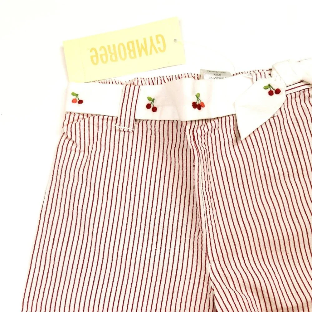 NWT Gymboree Girl Seersucker Stripe Cheery Capri & Cherry Top Size 6-12Months